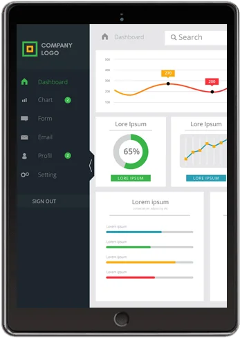Custom ERP software dashboard on a tablet